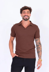 Camisa Polo Italiana Tricot Marrom Café CW STORE