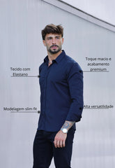 Camisa Masculina Manga Longa Slim Preta CW STORE