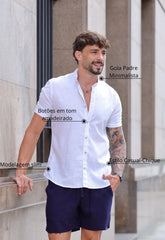 Camisa Masculina Manga Curta Gola Padre Slim Branca CW STORE