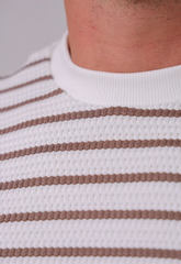 Camiseta Listrada Tricot Touch Marrom CW STORE