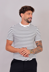 Camiseta Listrada Tricot Touch Preta CW STORE
