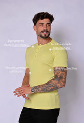 Camiseta Henley Canelada Amarela CW STORE