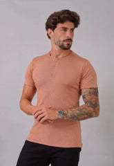 Camiseta Henley Canelada Bege CW STORE