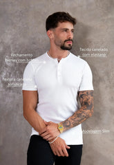 Camiseta Henley Canelada Branca CW STORE