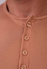 Camiseta Henley Canelada Bege CW STORE