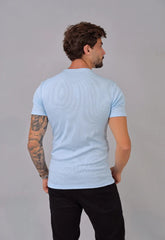 Camiseta Henley Canelada Azul Claro CW STORE