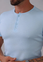 Camiseta Henley Canelada Azul Claro CW STORE