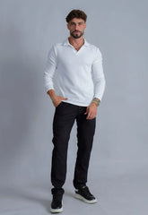 Camisa Polo Italiana Tricot Manga Longa Branca CW STORE