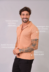 Camisa Masculina Slim Canelada Bege CW STORE