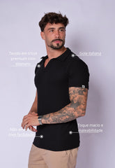 Camisa Polo Italiana Tricot Preta CW STORE