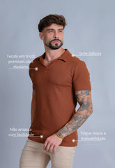 Camisa Polo Italiana Tricot Terracota Escuro CW STORE