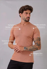 Camiseta Henley Canelada Bege CW STORE
