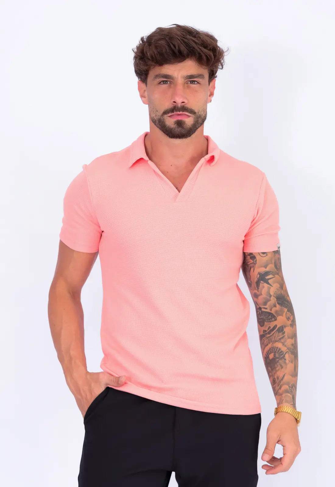 Camisa Polo Italiana Tricot Salmão CW STORE