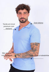Camisa Polo Italiana Tricot Azul Claro CW STORE