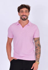 Camisa Polo Italiana Tricot Rosa Claro CW STORE
