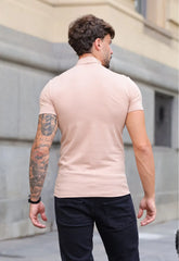 Camiseta Gola Alta Masculina Slim Bege Clara - CW STORE