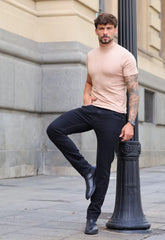 Camiseta Gola Alta Masculina Slim Bege Clara - CW STORE