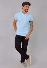 Camiseta Gola Padre Zíper Azul Claro CW STORE