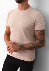 Camiseta Slim Canelada com Elastano Bege CW STORE