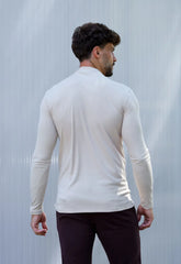 Camiseta Masculina Manga Longa Gola Média Bege CW STORE