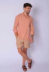 Camisa Masculina Gola Padre Tecido Leve Bege - CW STORE