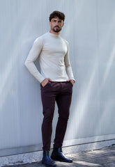 Camiseta Masculina Manga Longa Gola Média Bege CW STORE