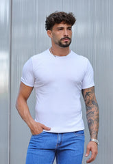 Camiseta Slim Canelada com Elastano Branca CW STORE