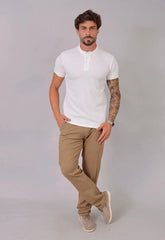 Camiseta Henley Slim Tricot com Elastano Branca CW STORE