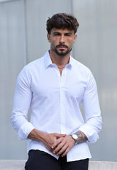 CAMISA MANGA LONGA COM ELASTANO BRANCA CW STORE