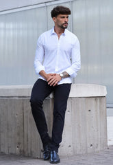 CAMISA MANGA LONGA COM ELASTANO BRANCA CW STORE