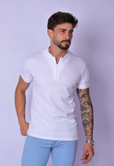 Camiseta Slim Gola Padre zíper Branca - CW STORE