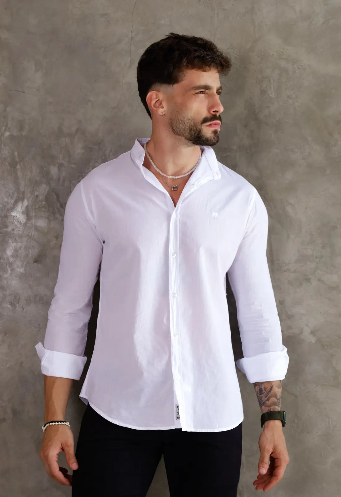 Camisa Masculina Gola Padre Tecido Leve Branca - CW STORE