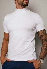 Camiseta Gola Alta Masculina Slim Branca - CW STORE