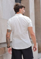 Camisa Masculina Manga Curta Slim Flame Branco CW STORE