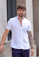 Camisa Masculina Manga Curta Gola Padre Slim Branca - CW STORE