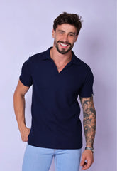 Camisa Polo Italiana Tricot Azul Marinho - CW STORE