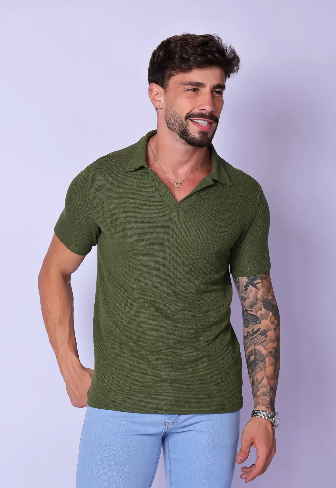 Camisa Polo Italiana Tricot Verde - CW STORE