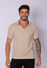 Camisa Polo Italiana Tricot Bege - CW STORE