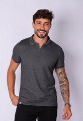 Camisa Polo Ziper Slim Chumbo - CW STORE