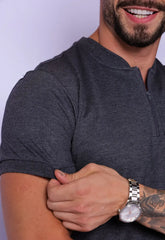 Camiseta Slim Gola Padre zíper Chumbo - CW STORE
