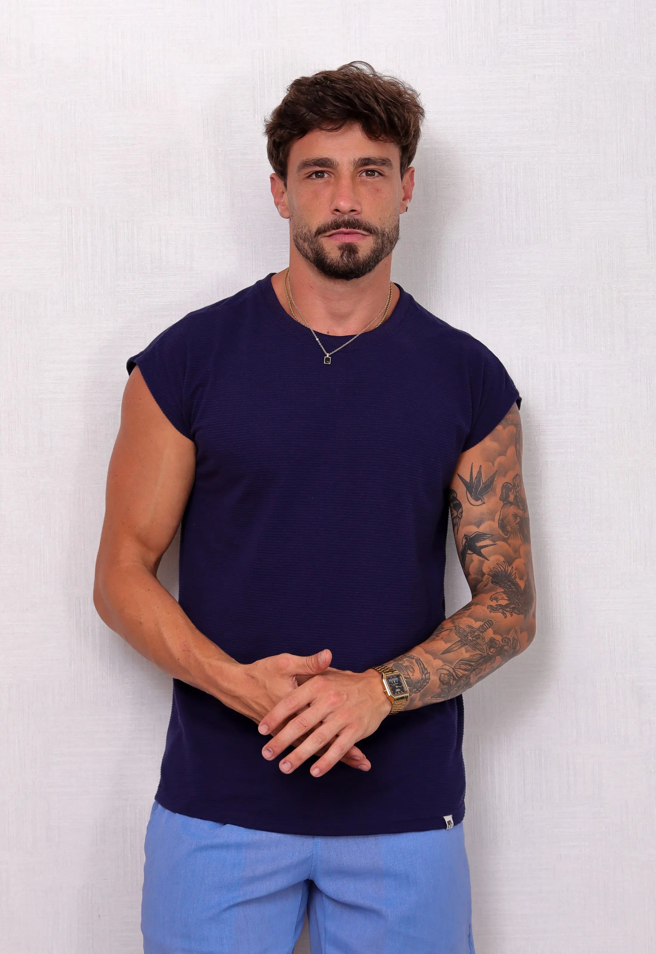 Camiseta Regata Tricot Azul Marinho CW STORE