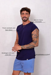 Camiseta Regata Tricot Azul Marinho CW STORE