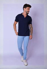 Camisa Polo Italiana Tricot Masculina Azul Marinho – toque macio e textura sofisticada | CW Store