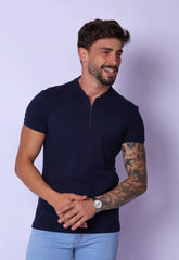 Camiseta Slim Gola Padre zíper Azul Marinho - CW STORE