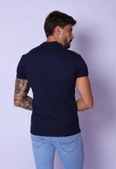 Camiseta Slim Gola Padre zíper Azul Marinho - CW STORE