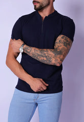 Camiseta Slim Gola Padre zíper Azul Marinho - CW STORE