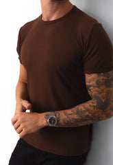 Camiseta Slim Canelada com Elastano Marrom CW STORE