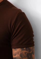 Camiseta Slim Canelada com Elastano Marrom CW STORE