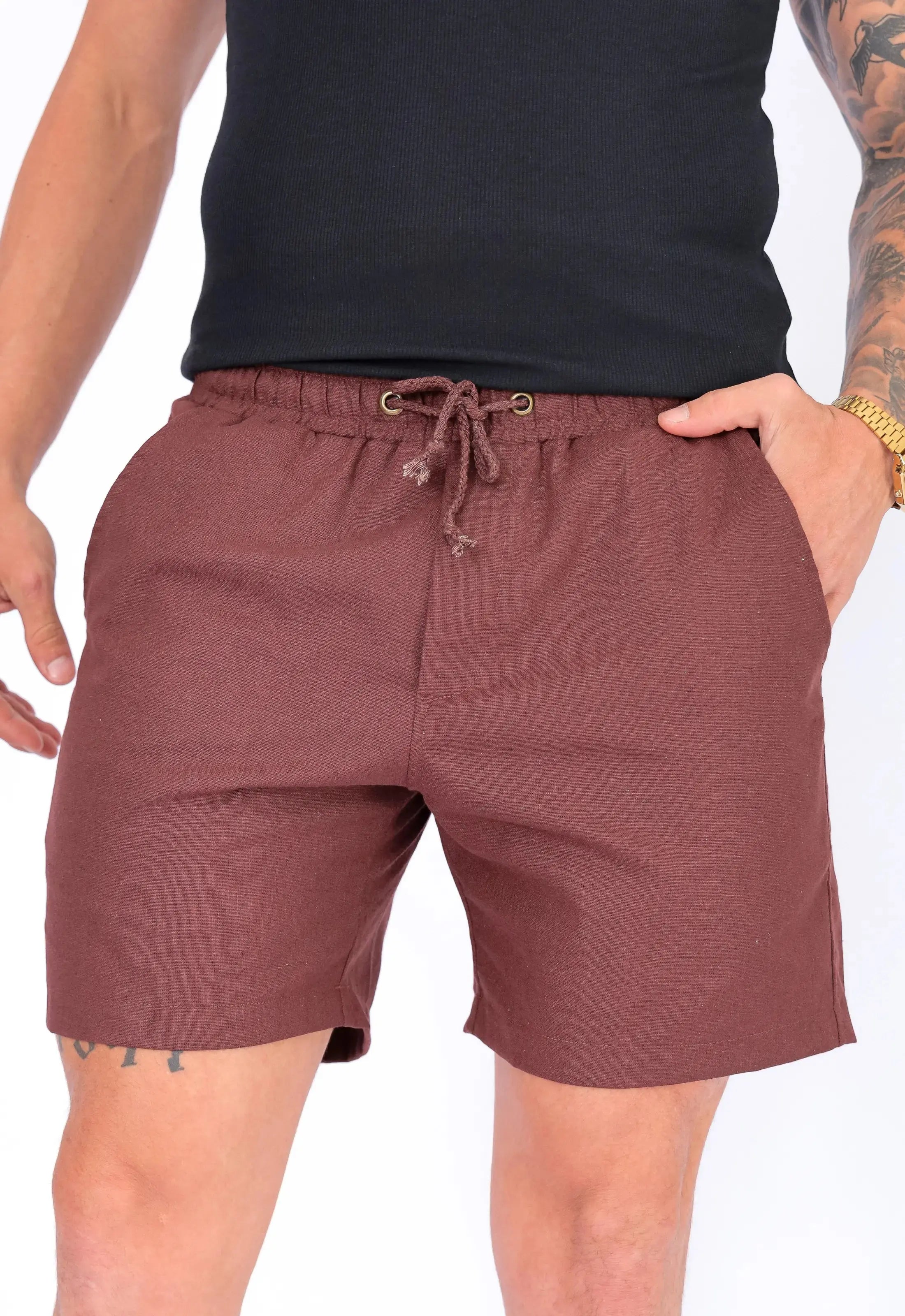 Shorts de Linho Masculino Marrom CW STORE