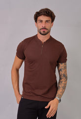 Camiseta Gola Padre Zíper Marrom CW STORE